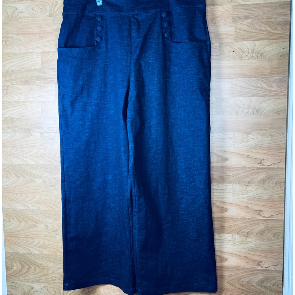 Unique Vintage 3X/20 High Rise Heavy Duty Wide Leg Denim Trousers w/Side Buttons